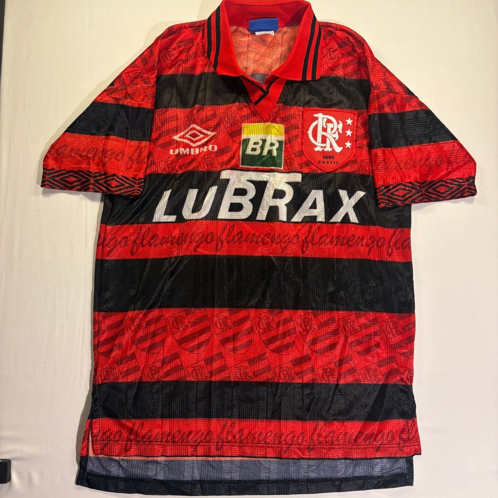 Vintage Flamengo 1994/95 Umbro Home Jersey Lubrax BR Sponsor Stripes Brazil